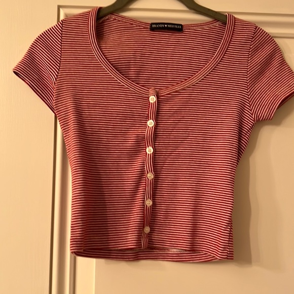 Brandy Melville Tops - Brandy Melville red/white stripe button front tee